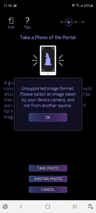 Ingress screenshot of a failed .heif image upload